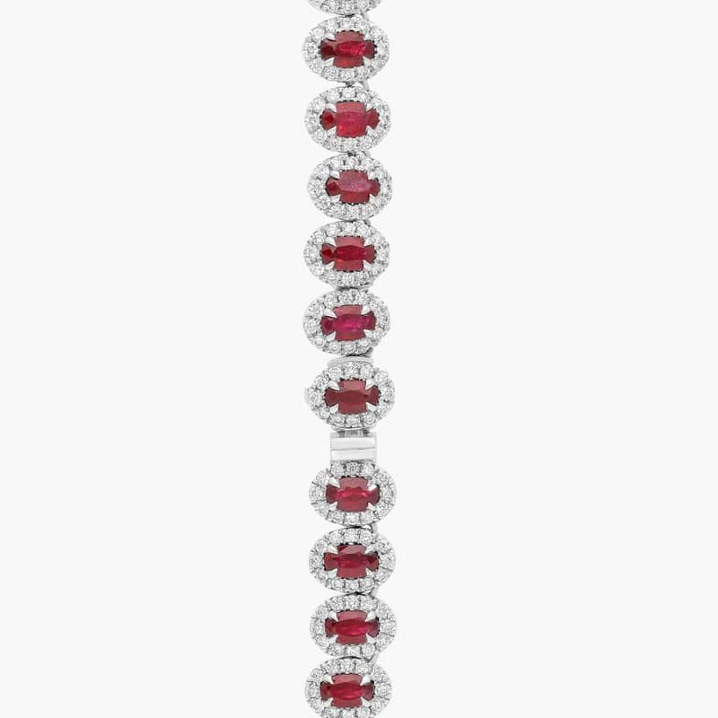 Extraordinary Collection: Ruby and Diamond Halo Statement Necklace in 18k White Gold