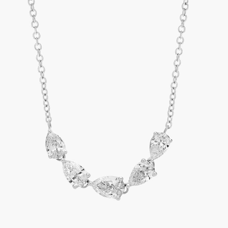 East-West Pear Cut Diamond Smile Necklace In 14k White Gold