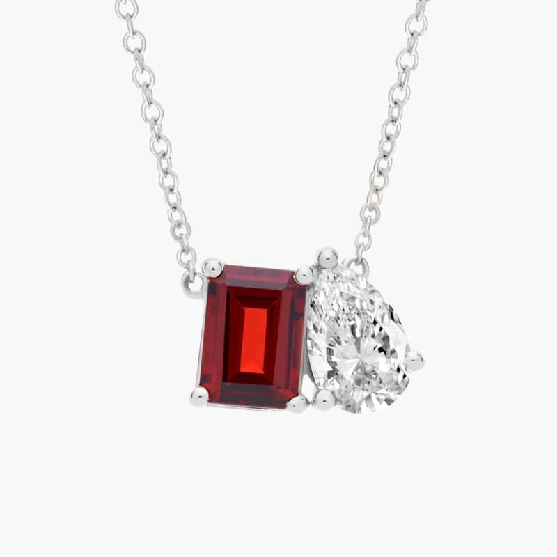 Lab Grown Diamond and Garnet Two Stone Pendant in 14k White Gold