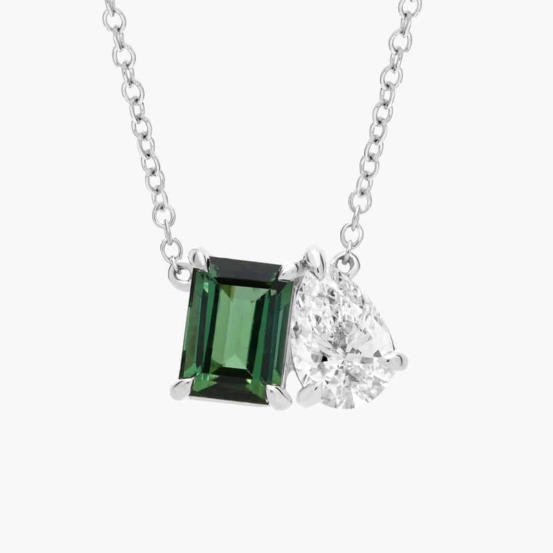 Lab Grown Diamond and Tourmaline Two Stone Pendant in 14k White Gold