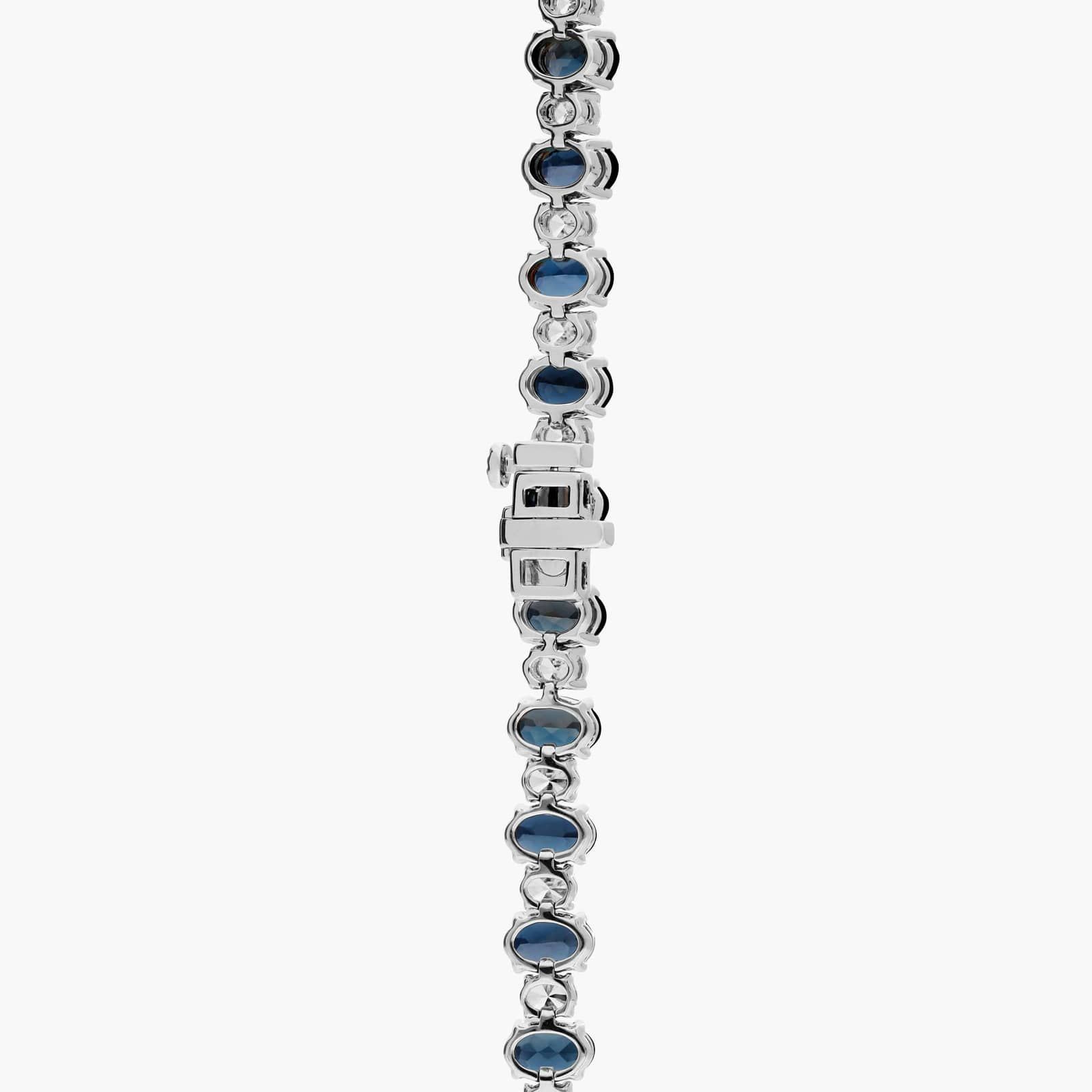 Oval Cut Diamond and Blue Topaz Alternating Eternity Necklace in 14K White Gold