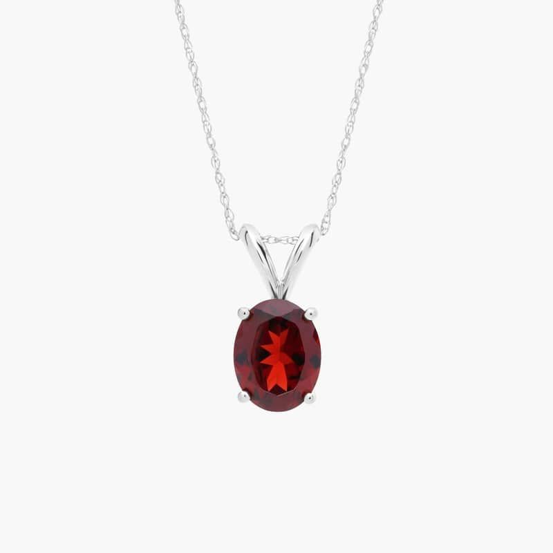 Oval Birthstone Garnet Pendant Necklace in 14K White Gold (9x7mm)