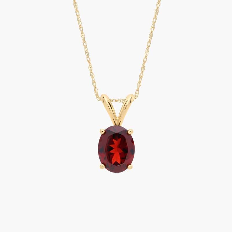 Oval Birthstone Garnet Pendant Necklace in 14K Yellow Gold (9x7mm)