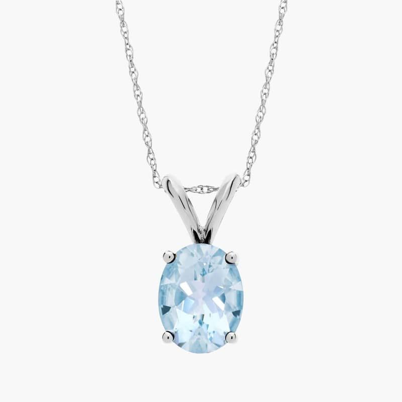 Oval Birthstone Aquamarine Pendant Necklace in 14K White Gold (9x7mm)