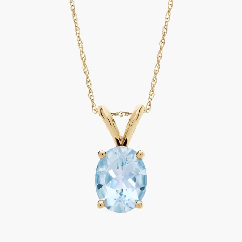 Oval Birthstone Aquamarine Pendant Necklace in 14K Yellow Gold (9x7mm)