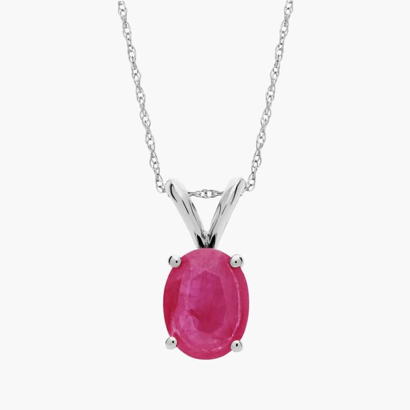 Oval Birthstone Ruby Pendant Necklace in 14K White Gold (9x7mm)