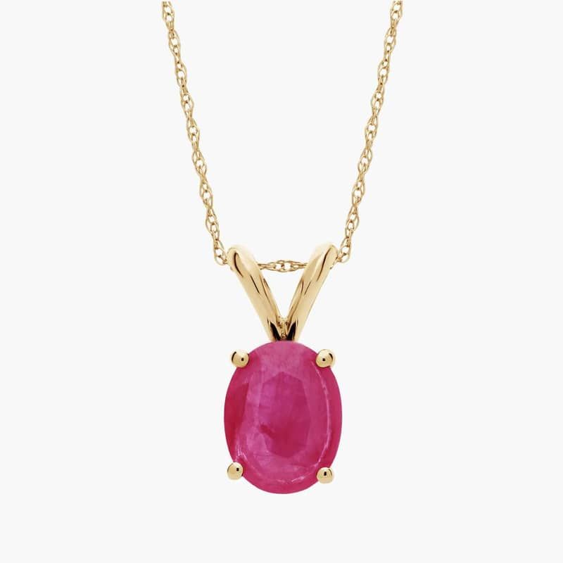 Oval Birthstone Ruby Pendant Necklace in 14K Yellow Gold (9x7mm)