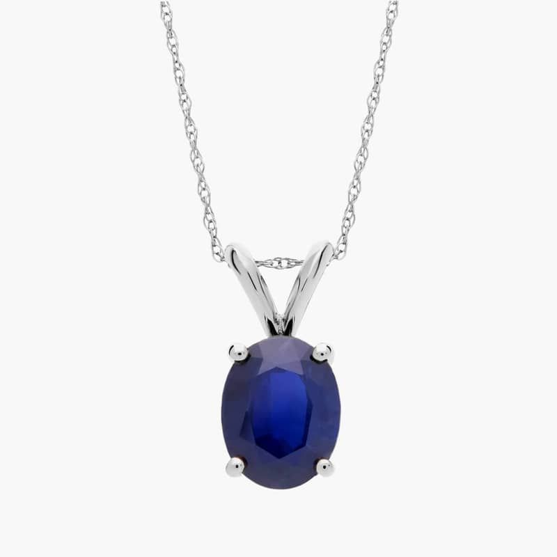 Oval Birthstone Sapphire Pendant Necklace in 14K White Gold (9x7mm)