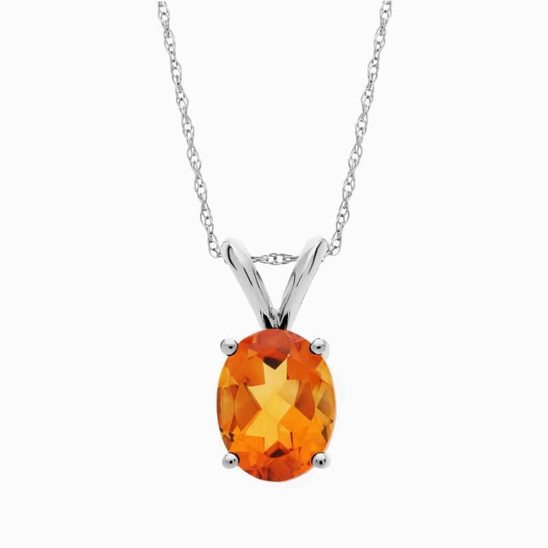 Oval Birthstone Citrine Pendant Necklace in 14K White Gold (9x7mm)