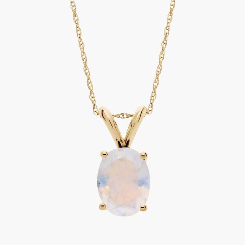 Oval Birthstone Moonstone Pendant Necklace in 14K Yellow Gold (9x7mm)