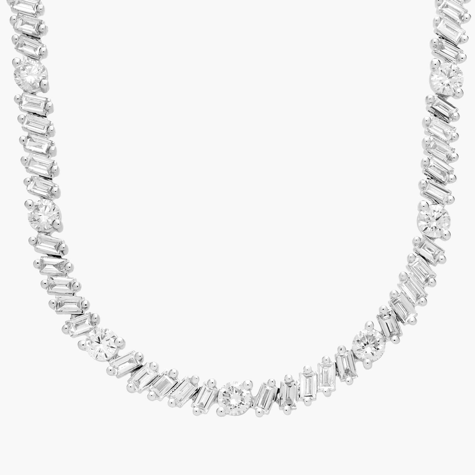 Baguette and Round Diamond Fashion Eternity Necklace in 14K White Gold (8 1/2 Ct. Tw.)