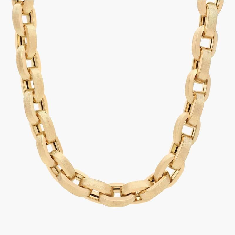 18.5" Textured Oval Link Necklace in 14K Yellow Gold