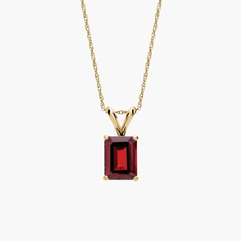 Emerald Cut Birthstone Garnet Pendant Necklace in 14K Yellow Gold (8x6mm)