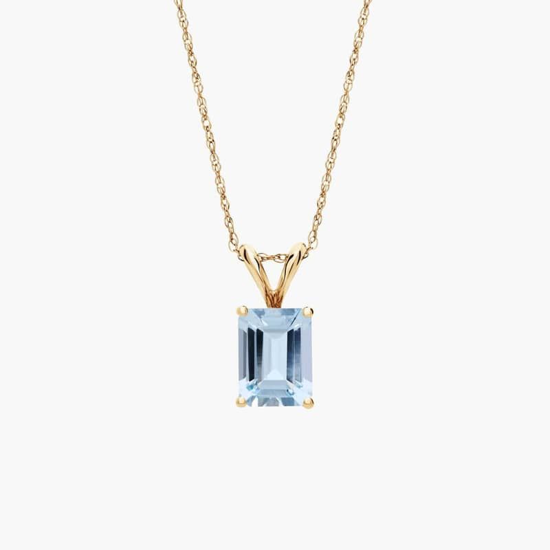 Emerald Cut Birthstone Aquamarine Pendant Necklace in 14K Yellow Gold (8x6mm)