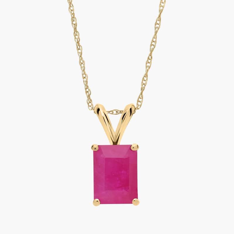 Emerald Cut Birthstone Ruby Pendant Necklace in 14K Yellow Gold (8x6mm)