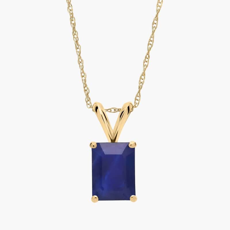 Emerald Cut Birthstone Sapphire Pendant Necklace in 14K Yellow Gold (8x6mm)