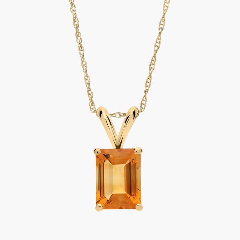 Emerald Cut Birthstone Citrine Pendant Necklace in 14K Yellow Gold (8x6mm)