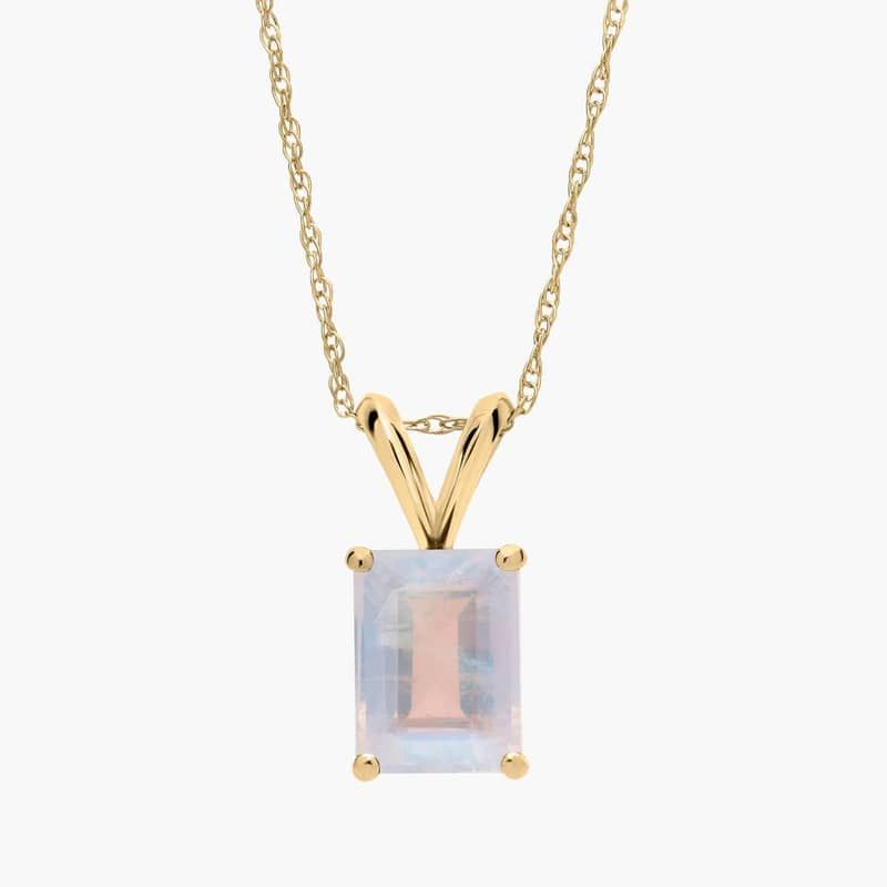 Emerald Cut Birthstone Moonstone Pendant Necklace in 14K Yellow Gold (8x6mm)
