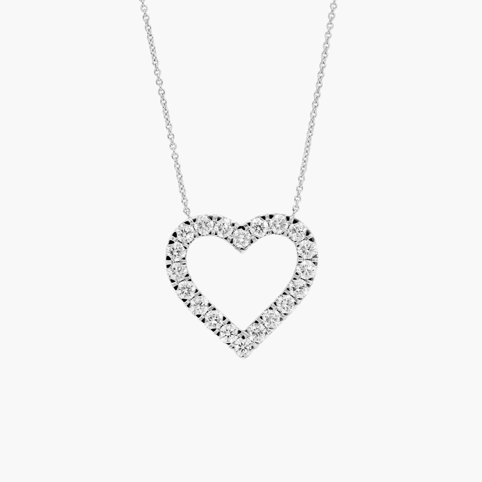 Riveria Pavé Heart Pendant Necklace with 2 CTW Round Cut Lab-Grown Diamonds in 14K White Gold