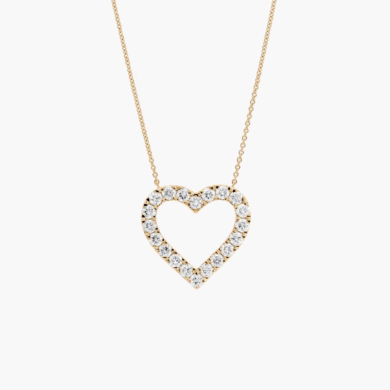 Riveria Pavé Heart Pendant Necklace with 1 CTW Round Cut Lab-Grown Diamonds in 14K Yellow Gold