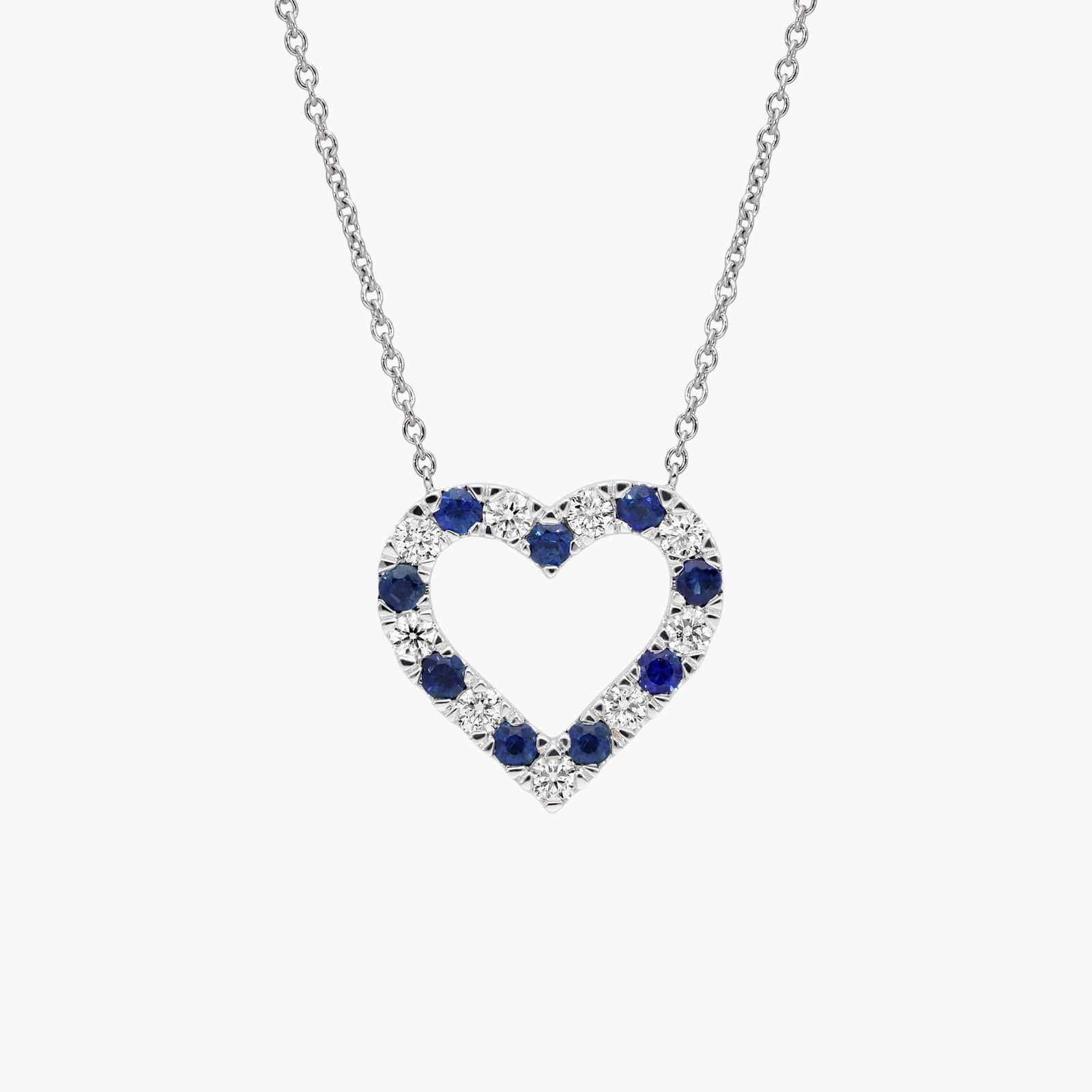 Riviera Sapphire and Diamond Pendant Necklace in 14K White Gold (9/10 Ct. Tw.)
