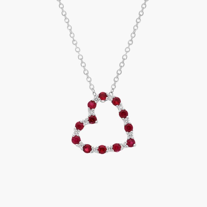 Luna Ruby and Diamond Heart Pendant Necklace in 14k White Gold