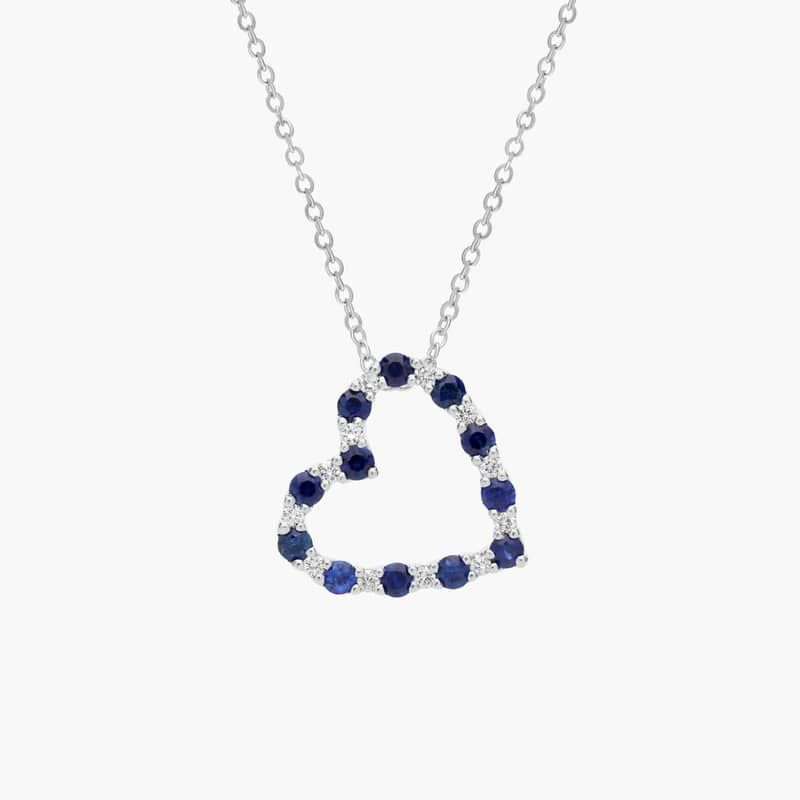 Luna Sapphire and Diamond Heart Pendant Necklace in 14k White Gold