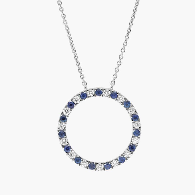 Riviera Sapphire and Diamond Pendant Necklace in 14K White Gold