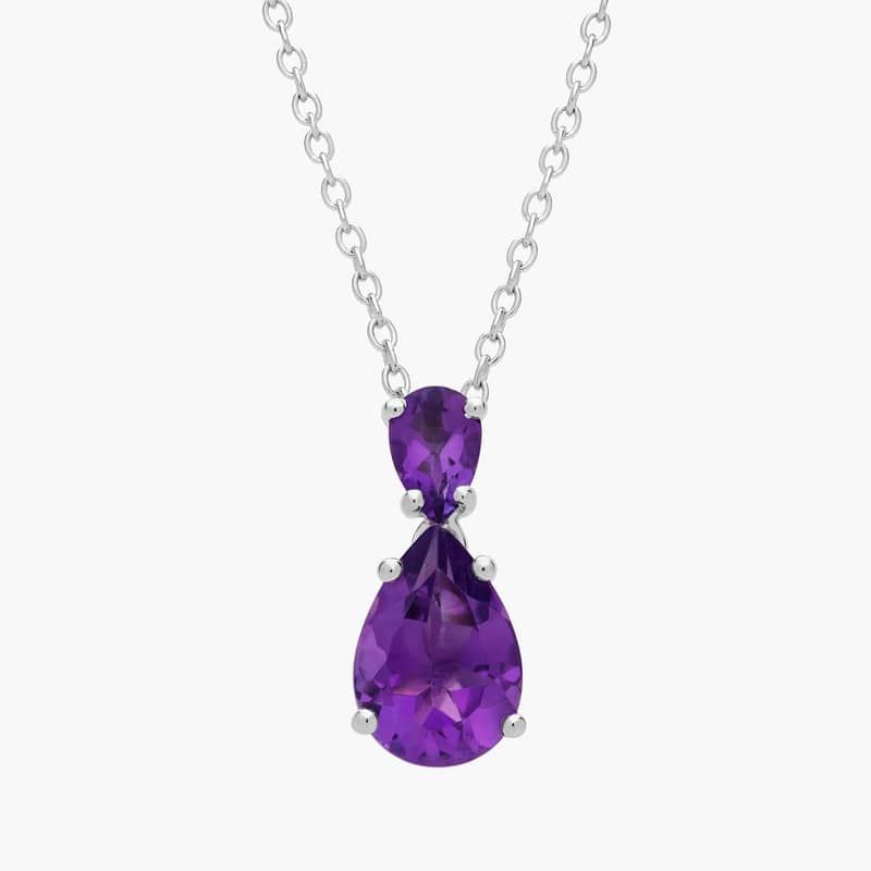 Amethyst Teardrop Pendant Necklace in Sterling Silver (10x7mm)