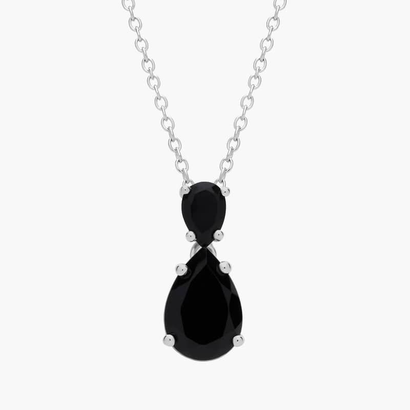 Black Onyx Teardrop Pendant Necklace in Sterling Silver (10x7mm)