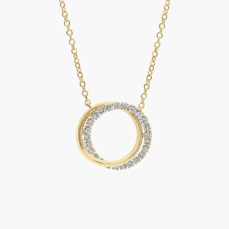 Lab Grown Pavé Diamond Overlayed Circle Pendant in 14k Yellow Gold (1/4 Ct. Tw.)