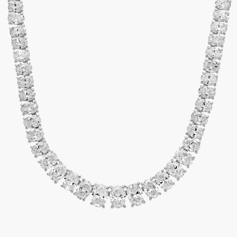 Lab Grown Diamond Oval Half Eterntity Necklace in 14K White Gold (6 Ct. Tw.)