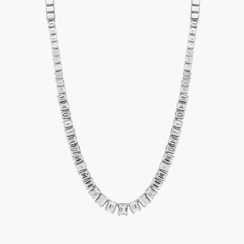 Lab Grown Diamond Emerald Cut Half Eternity Necklace in 14K White Gold (15 Ct. Tw.)