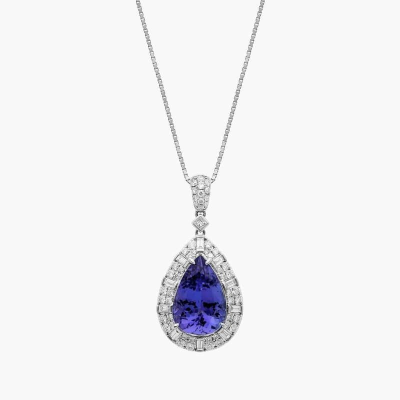 Extraordinary Collection: Tanzanite and Diamond Halo Pendant Necklace in 14k White Gold