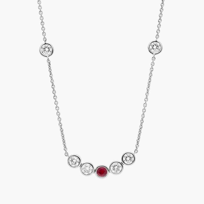 Personalized Round Cut Single Birthstone Smile Necklace With Lab-Grown Diamonds In 14K White Gold