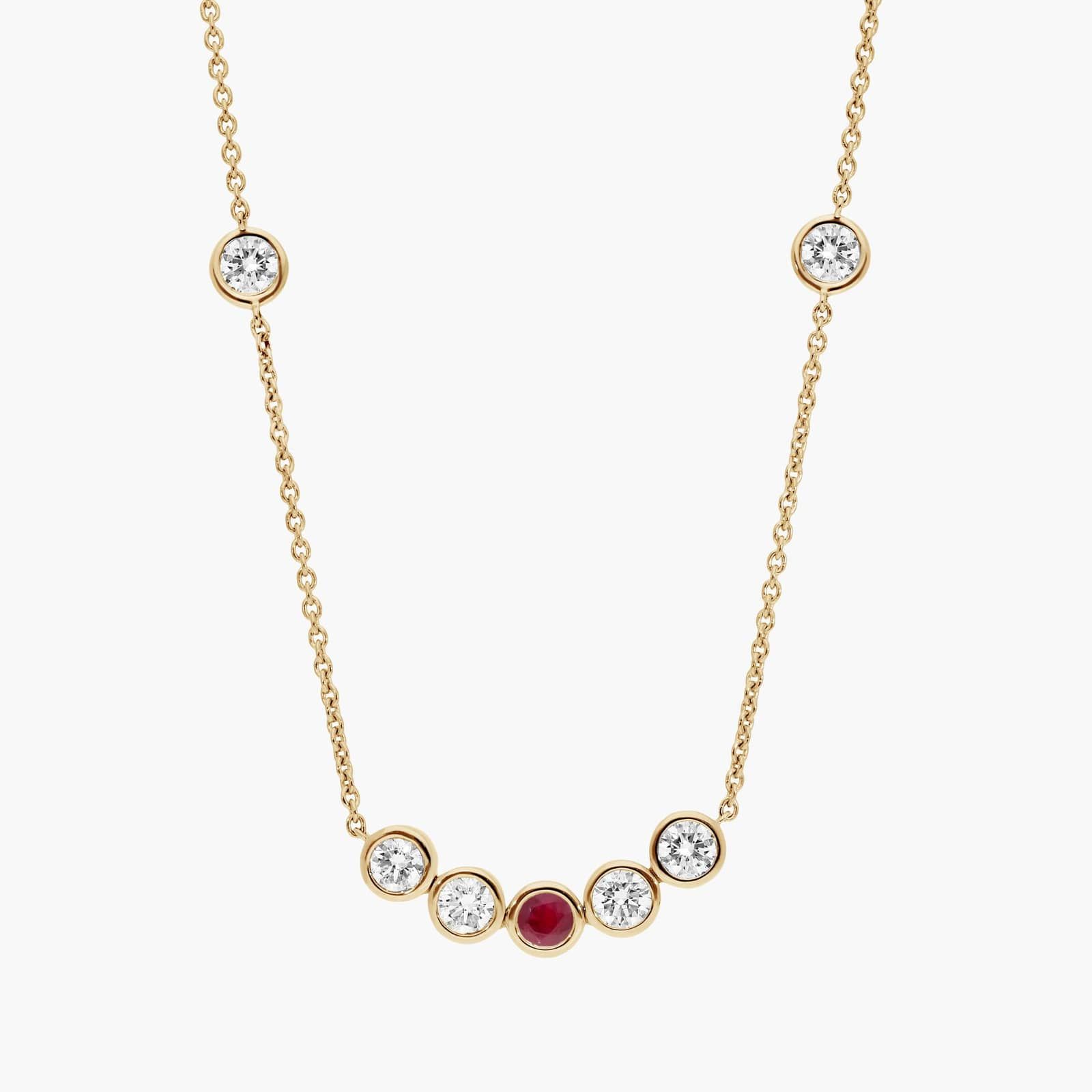 Personalized Round Cut Single Birthstone Smile Necklace With Lab-Grown Diamonds In 14K Yellow Gold