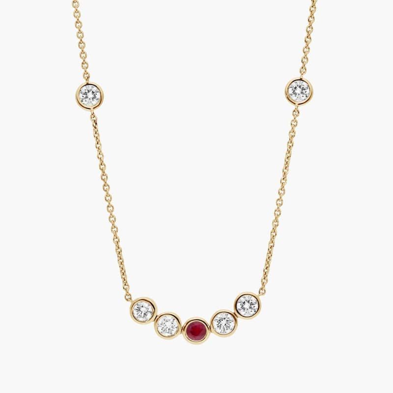 Personalized Round Cut Single Birthstone Smile Necklace With Lab-Grown Diamonds In 14K Yellow Gold