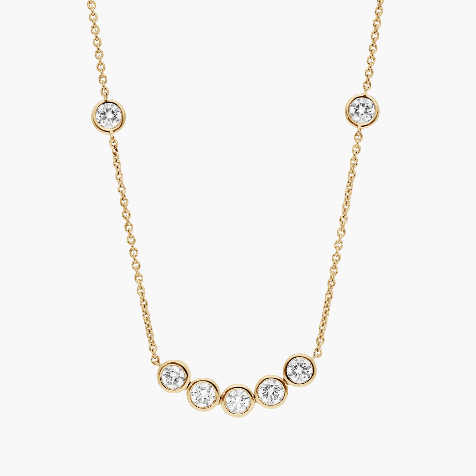 Personalized Round Cut Three Birthstone Smile Necklace With Lab-Grown Diamonds In 14K Yellow Gold