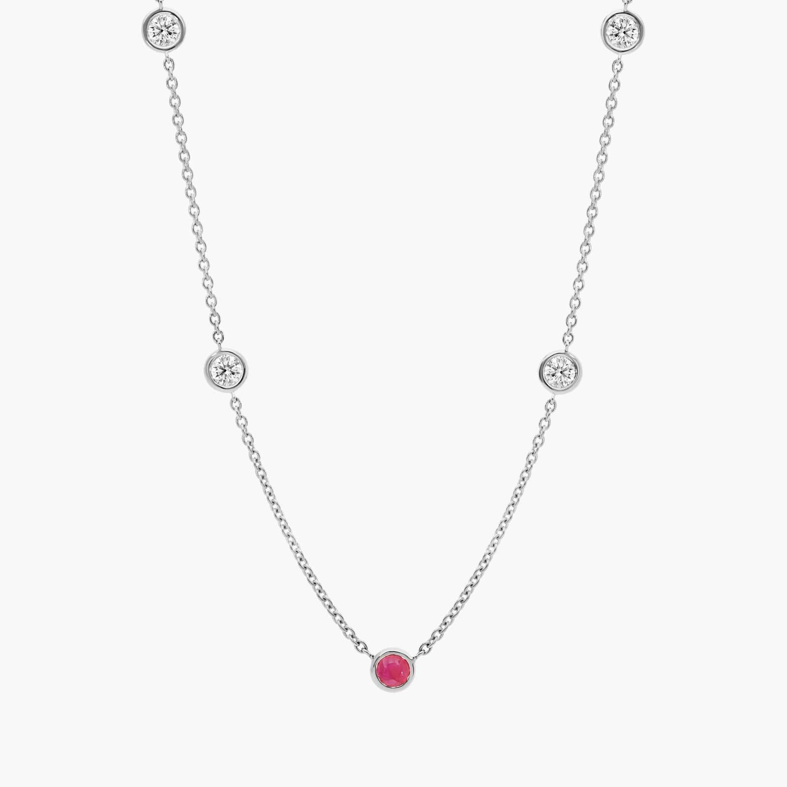 Personalized Round Cut Single Birthstone Station Necklace With Lab-Grown Diamonds In 14K White Gold