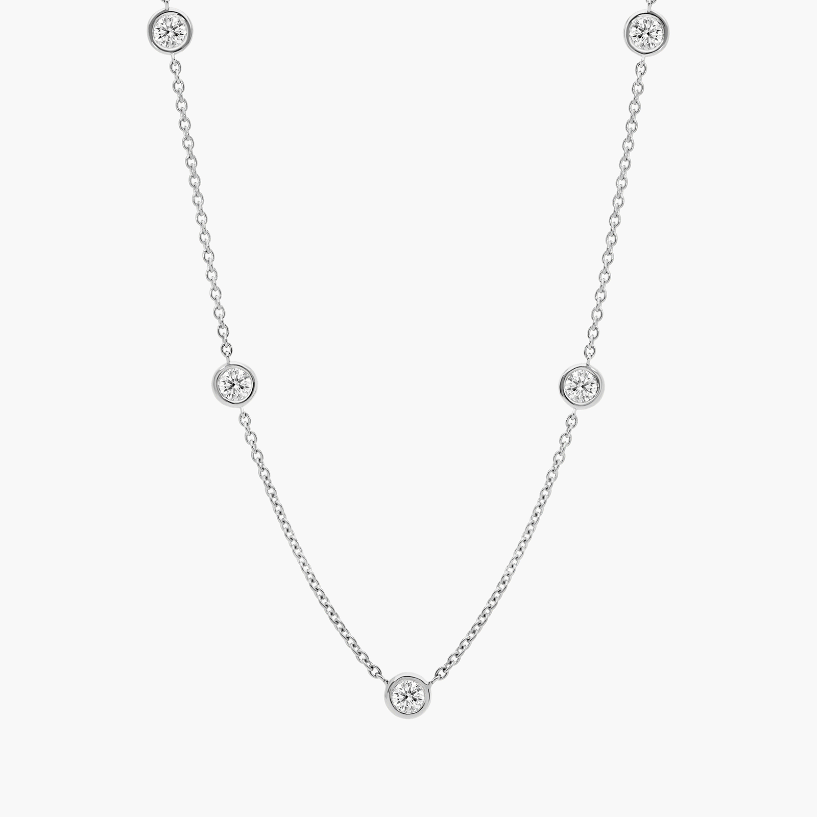 Personalized Round Cut Single Birthstone Station Necklace With Lab-Grown Diamonds In 14K White Gold