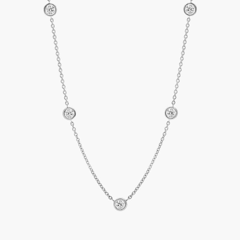 Lab-Grown Diamond Station Necklace With Bezel Settings In 14K White Gold