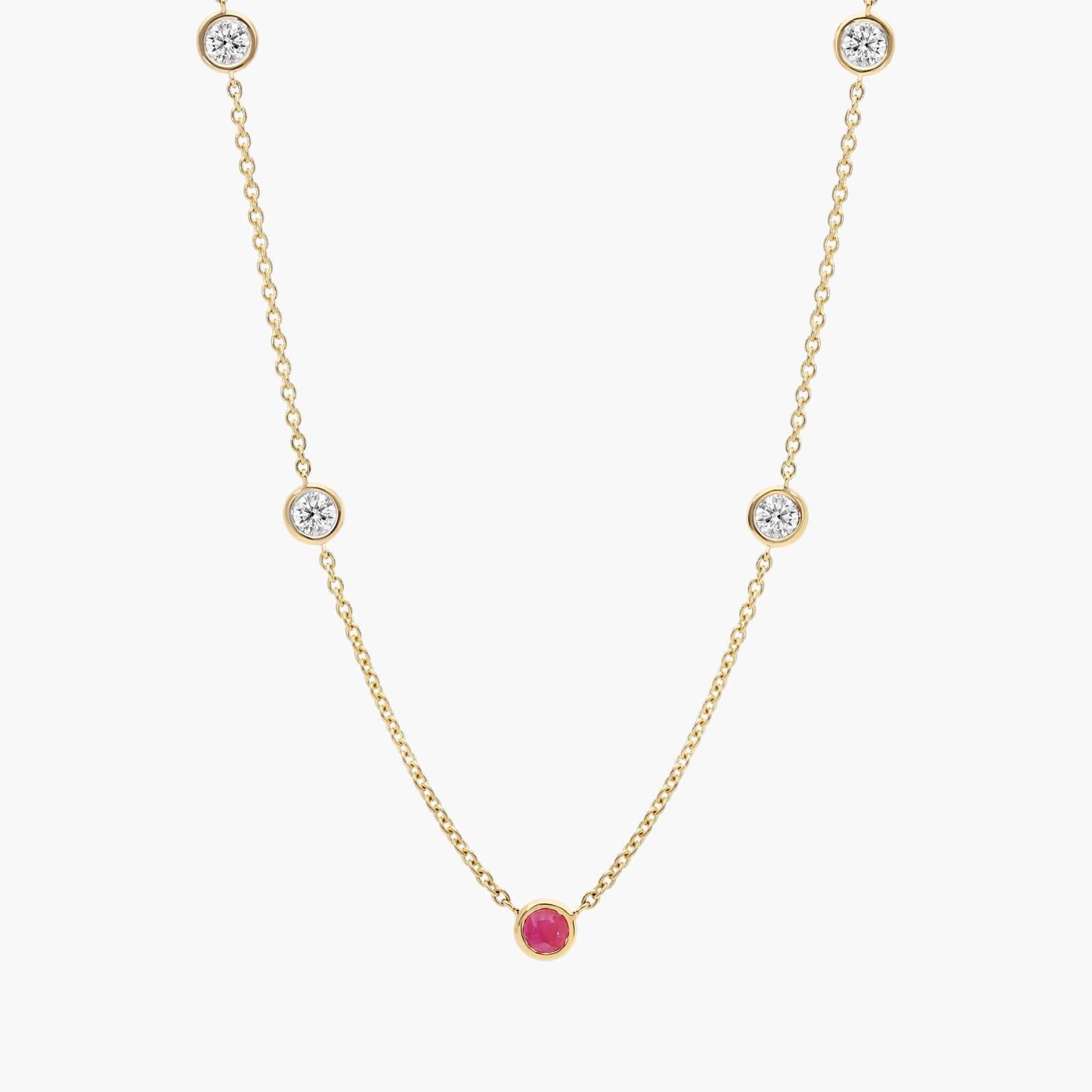Personalized Round Cut Single Birthstone Station Necklace With Lab-Grown Diamonds In 14K Yellow Gold