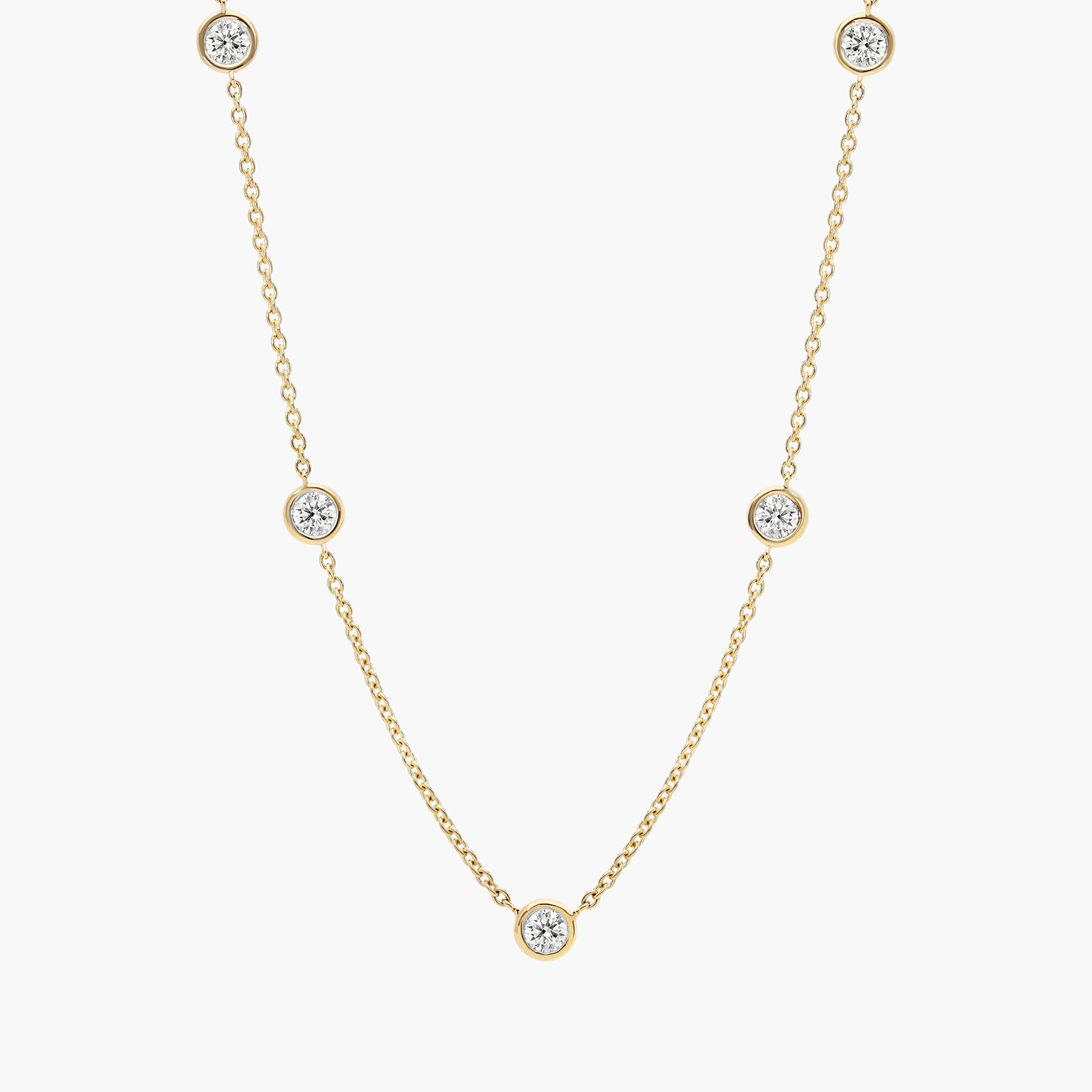 Personalized Round Cut Four Birthstone Station Necklace With Lab-Grown Diamonds In 14K Yellow Gold