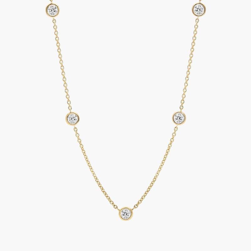 Lab-Grown Diamond Station Necklace With Bezel Settings In 14K Yellow Gold