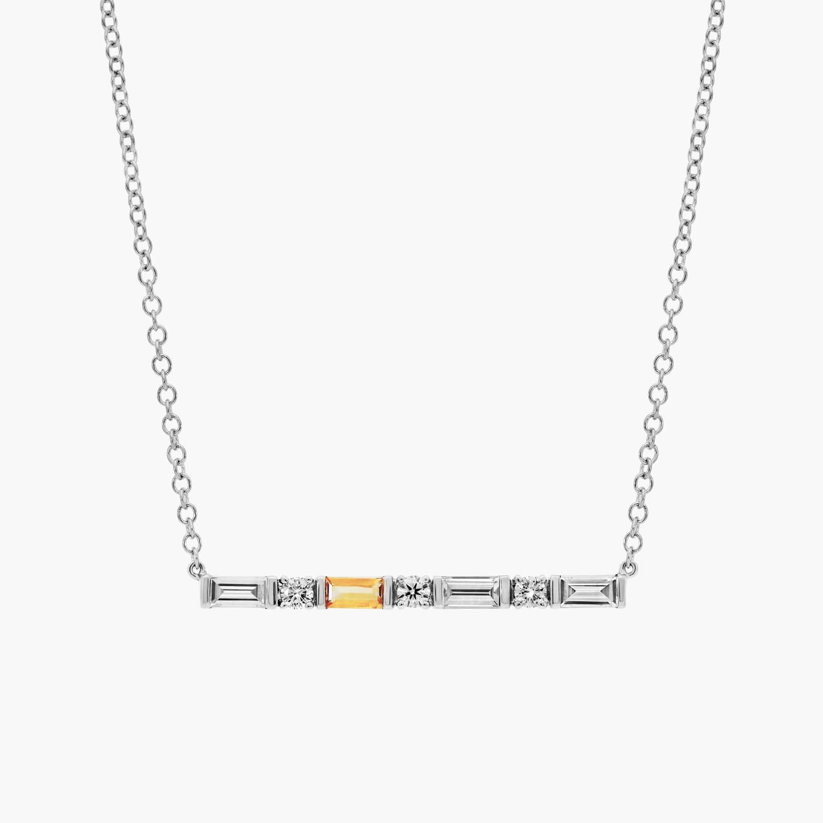 Personalized Baguette Cut Single Birthstone Bar Necklace With Lab-Grown Diamonds In 14K White Gold