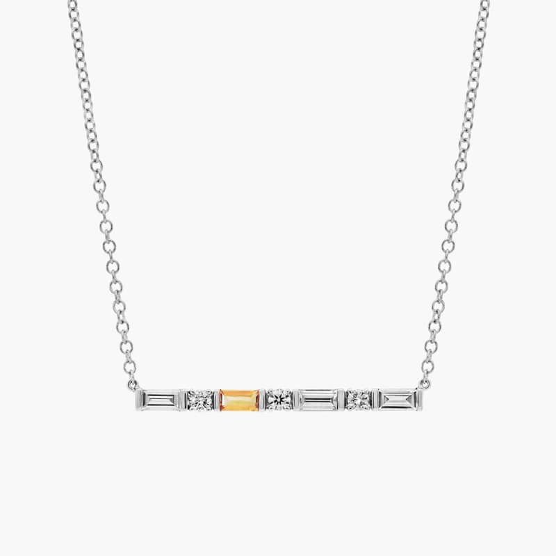 Personalized Baguette Cut Single Birthstone Bar Necklace With Lab-Grown Diamonds In 14K White Gold