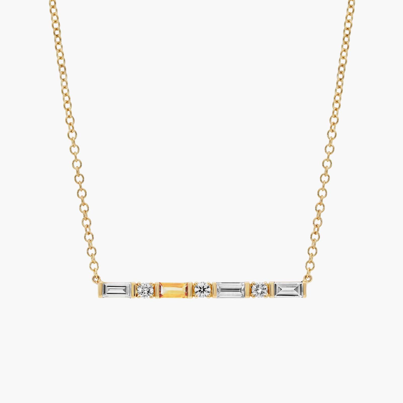 Personalized Baguette Cut Single Birthstone Bar Necklace With Lab-Grown Diamonds In 14K Yellow Gold