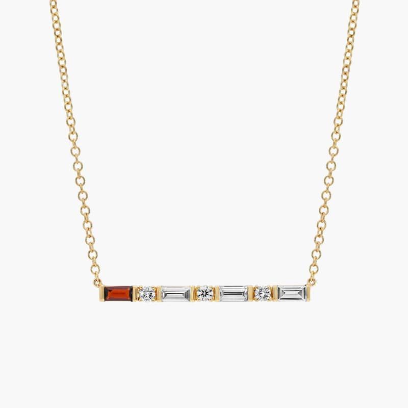 Personalized Baguette Cut Single Birthstone Bar Necklace With Lab-Grown Diamonds In 14K Yellow Gold