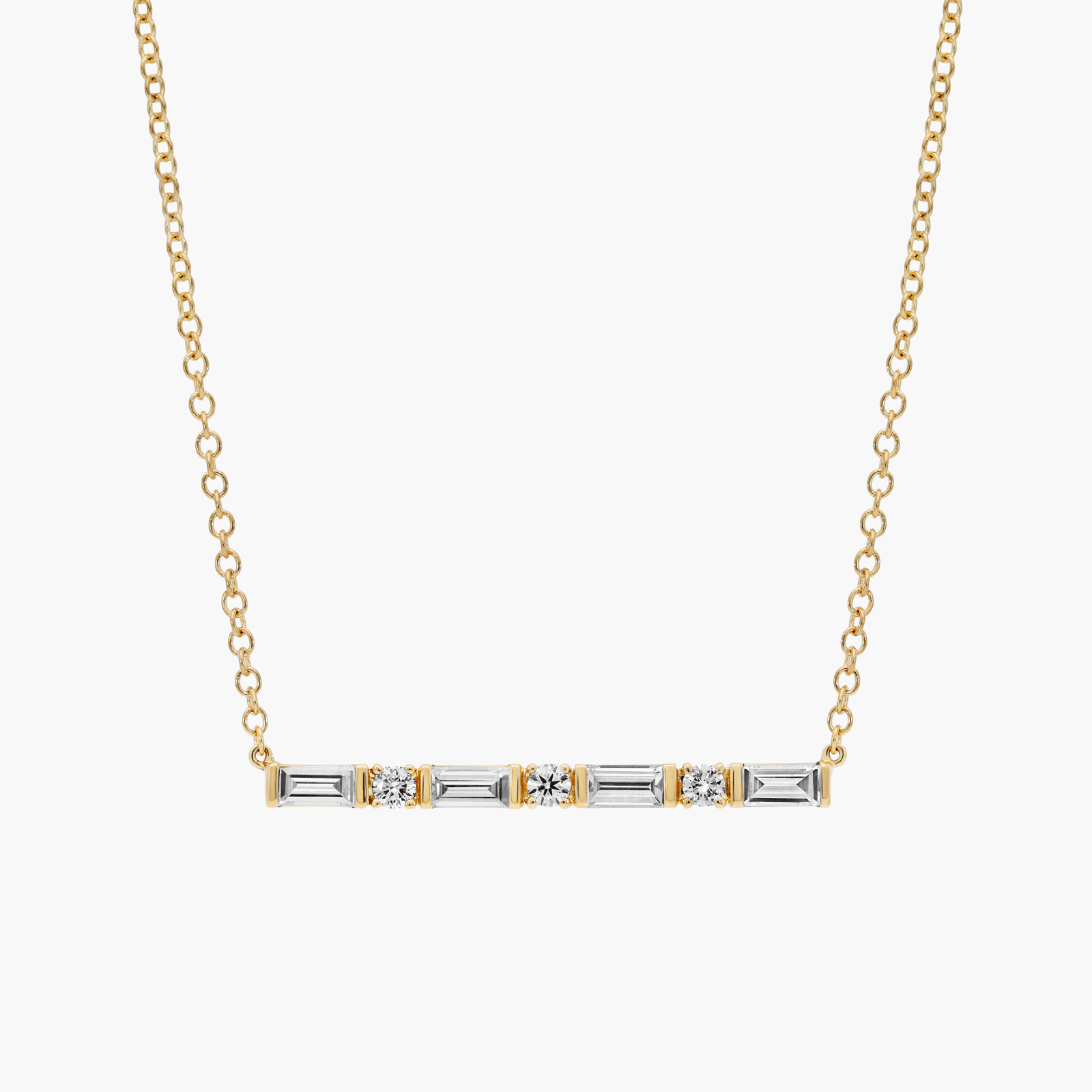 Personalized Baguette Cut Single Birthstone Bar Necklace With Lab-Grown Diamonds In 14K Yellow Gold