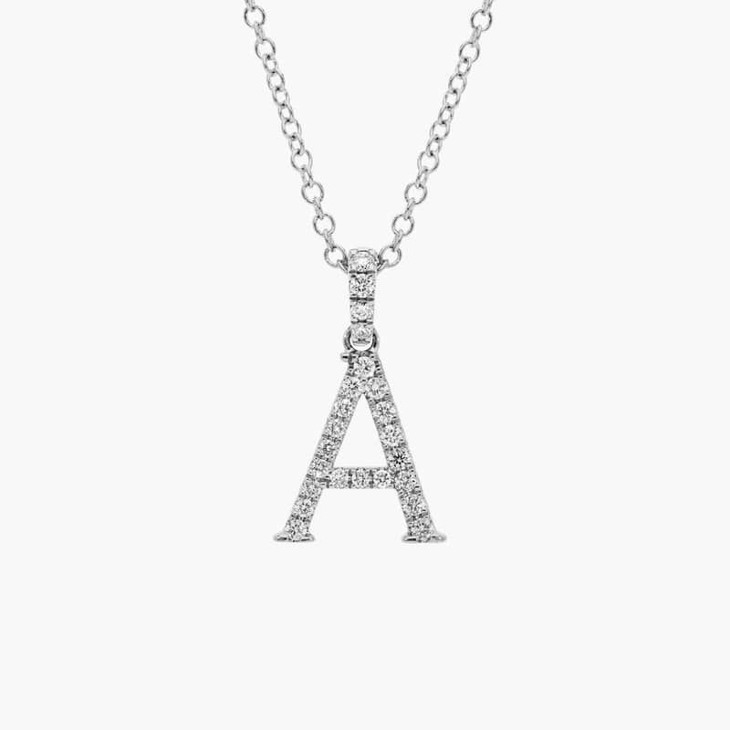 Diamond Initial A Pendant Necklace In 14K White Gold